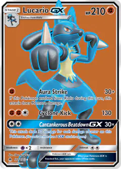 Lucario-GX Rare Ultra card from Forbidden Light