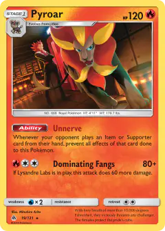 Pyroar Rare Holo card from Forbidden Light
