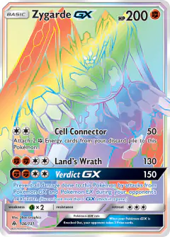Zygarde-GX Rare Rainbow card from Forbidden Light