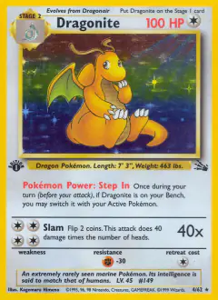 Dragonite Rare Holo card from Fossil