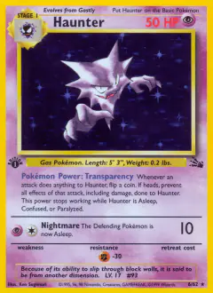 Haunter Rare Holo card from Fossil