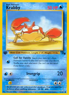 Krabby Common card from Fossil