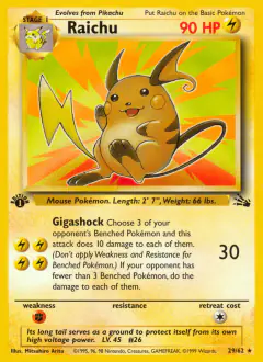Raichu Rare card from Fossil