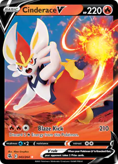 Cinderace V Rare Holo V card from Fusion Strike