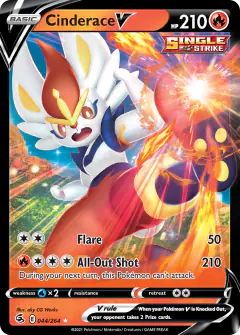 Cinderace V Rare Holo V card from Fusion Strike