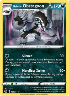 Galarian Obstagoon Rare Holo card from Fusion Strike
