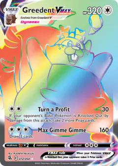 Greedent VMAX Rare Rainbow card from Fusion Strike