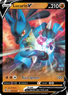 Lucario V Rare Holo V card from Fusion Strike