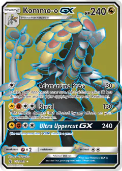 Kommo-o-GX Rare Ultra card from Guardians Rising