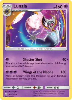 Lunala Rare card from Guardians Rising