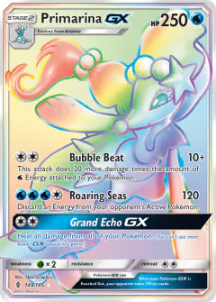 Primarina-GX Rare Rainbow card from Guardians Rising