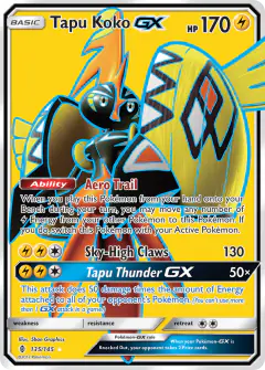 Tapu Koko-GX Rare Ultra card from Guardians Rising