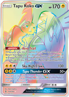 Tapu Koko-GX Rare Rainbow card from Guardians Rising