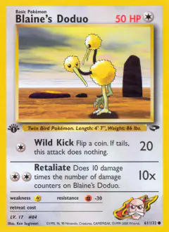 Blaine's Doduo Common card from Gym Challenge
