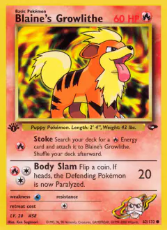 Blaine's Growlithe Common card from Gym Challenge