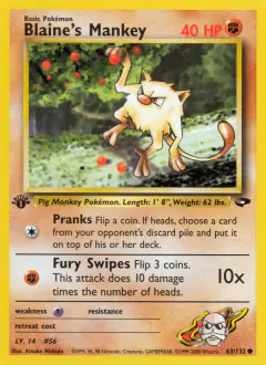 Blaine's Mankey Common card from Gym Challenge
