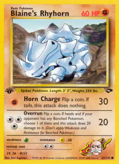 Blaine's Rhyhorn Common card from Gym Challenge