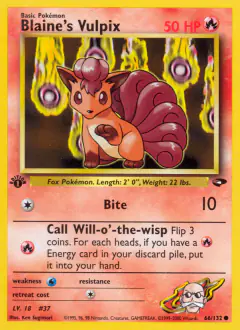 Blaine's Vulpix Common card from Gym Challenge
