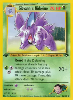 Giovanni's Nidorino Uncommon card from Gym Challenge