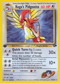 Koga's Pidgeotto Rare card from Gym Challenge