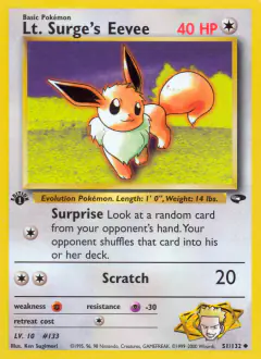 Lt. Surge's Eevee Uncommon card from Gym Challenge