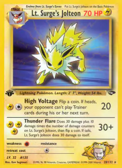 Lt. Surge's Jolteon Rare card from Gym Challenge