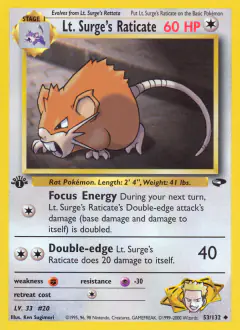 Lt. Surge's Raticate Uncommon card from Gym Challenge