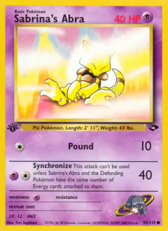 Sabrina's Abra Common card from Gym Challenge