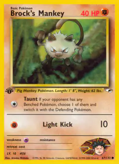 Brock's Mankey Common card from Gym Heroes