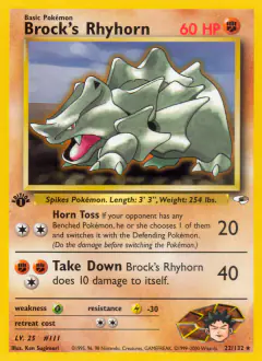 Brock's Rhyhorn Rare card from Gym Heroes