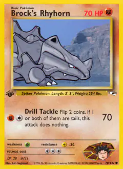 Brock's Rhyhorn Common card from Gym Heroes