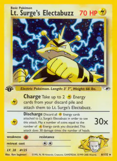 Lt. Surge's Electabuzz Rare Holo card from Gym Heroes