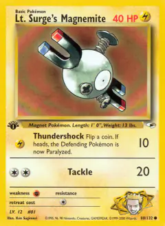Lt. Surge's Magnemite Common card from Gym Heroes