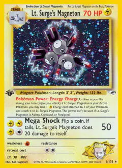 Lt. Surge's Magneton Rare Holo card from Gym Heroes