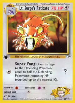 Lt. Surge's Raticate Uncommon card from Gym Heroes