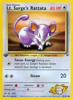 Lt. Surge's Rattata Common card from Gym Heroes