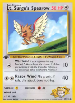 Lt. Surge's Spearow Common card from Gym Heroes