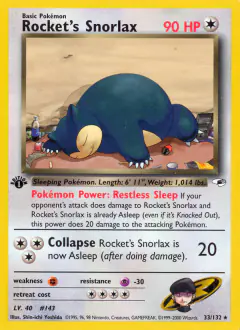 Rocket's Snorlax Rare card from Gym Heroes