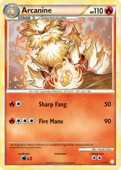 Arcanine Rare Holo card from HeartGold & SoulSilver Base