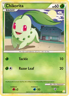 Chikorita Common card from HeartGold & SoulSilver Base