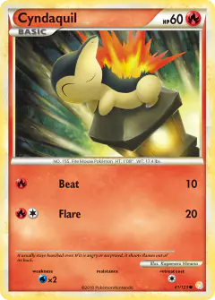 Cyndaquil Common card from HeartGold & SoulSilver Base