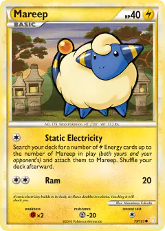 Mareep Common card from HeartGold & SoulSilver Base