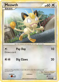 Meowth Common card from HeartGold & SoulSilver Base