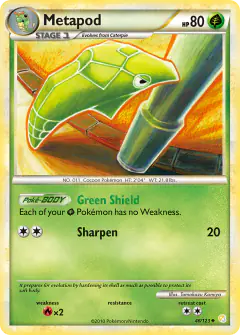 Metapod Uncommon card from HeartGold & SoulSilver Base