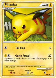 Pikachu Common card from HeartGold & SoulSilver Base