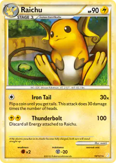 Raichu Rare Holo card from HeartGold & SoulSilver Base