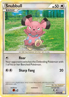 Snubbull Common card from HeartGold & SoulSilver Base