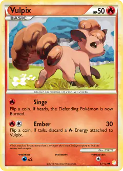 Vulpix Common card from HeartGold & SoulSilver Base