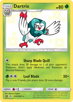 Dartrix Rare Shiny card from Hidden Fates