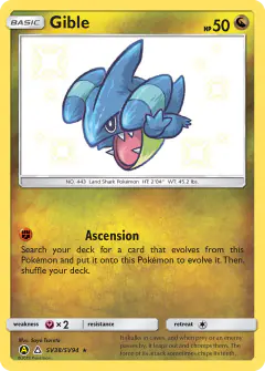 Gible Rare Shiny card from Hidden Fates